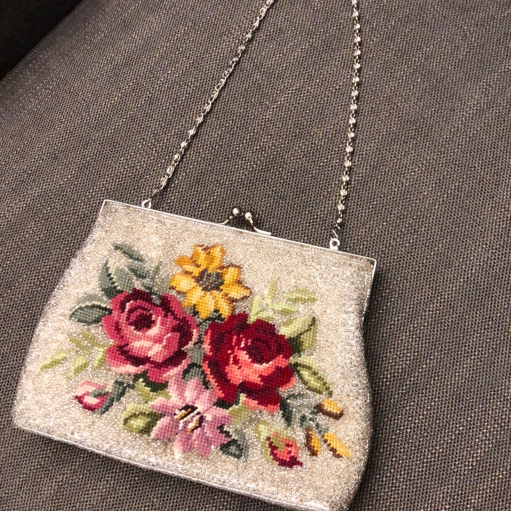 Vintage beads and cross stitch evening bag